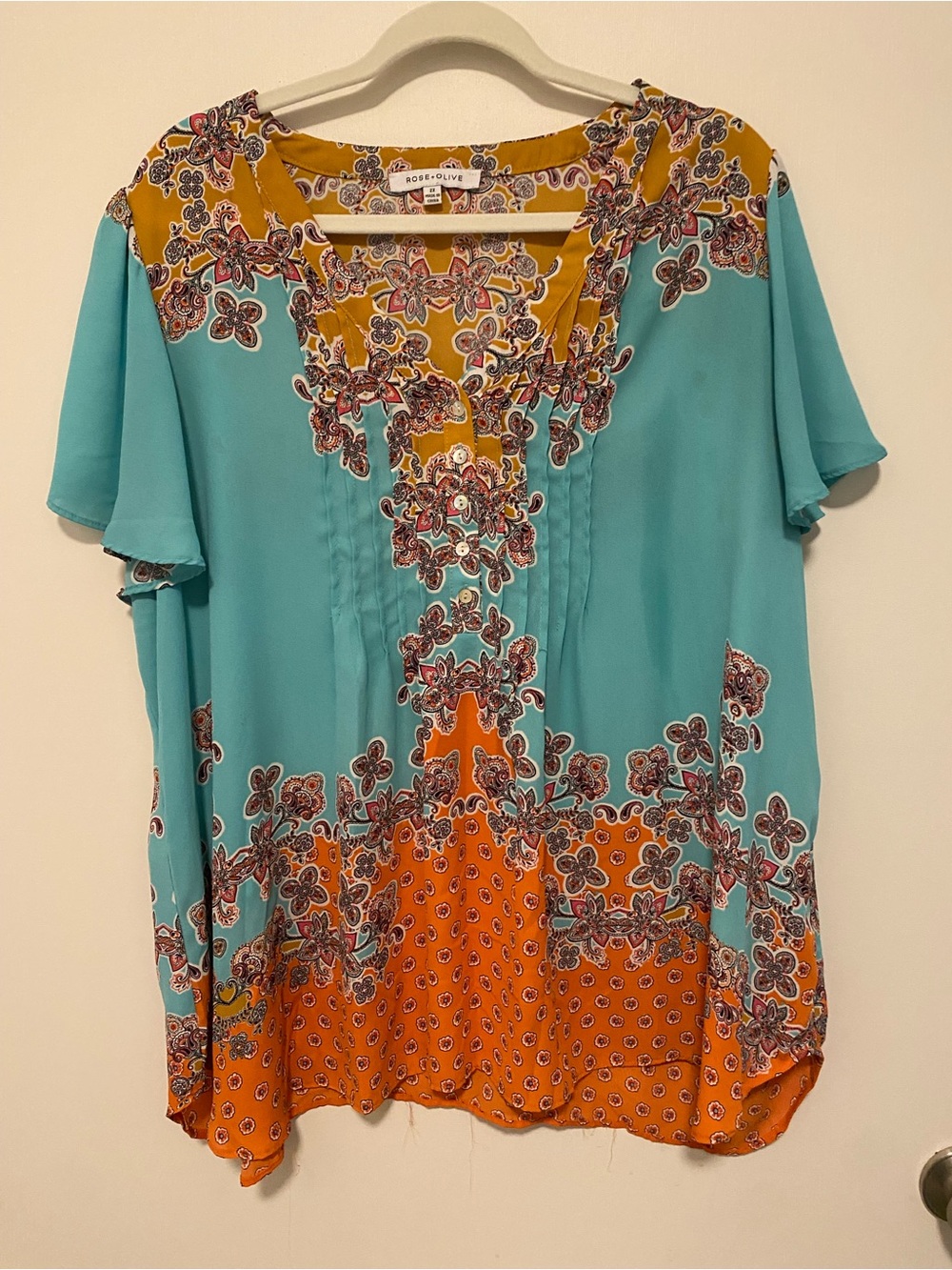 Rose & Olive Floral Tunic Boho Blouse 2X